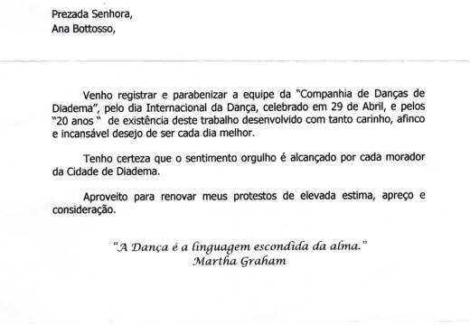 Carta à Companhia de Danças de Diadema