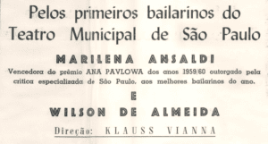 Marilena Ansaldi e Wilson de Almeida em dois recitais de Ballet
