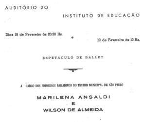 Marilena Ansaldi e Wilson de Almeida em dois recitais de Ballet