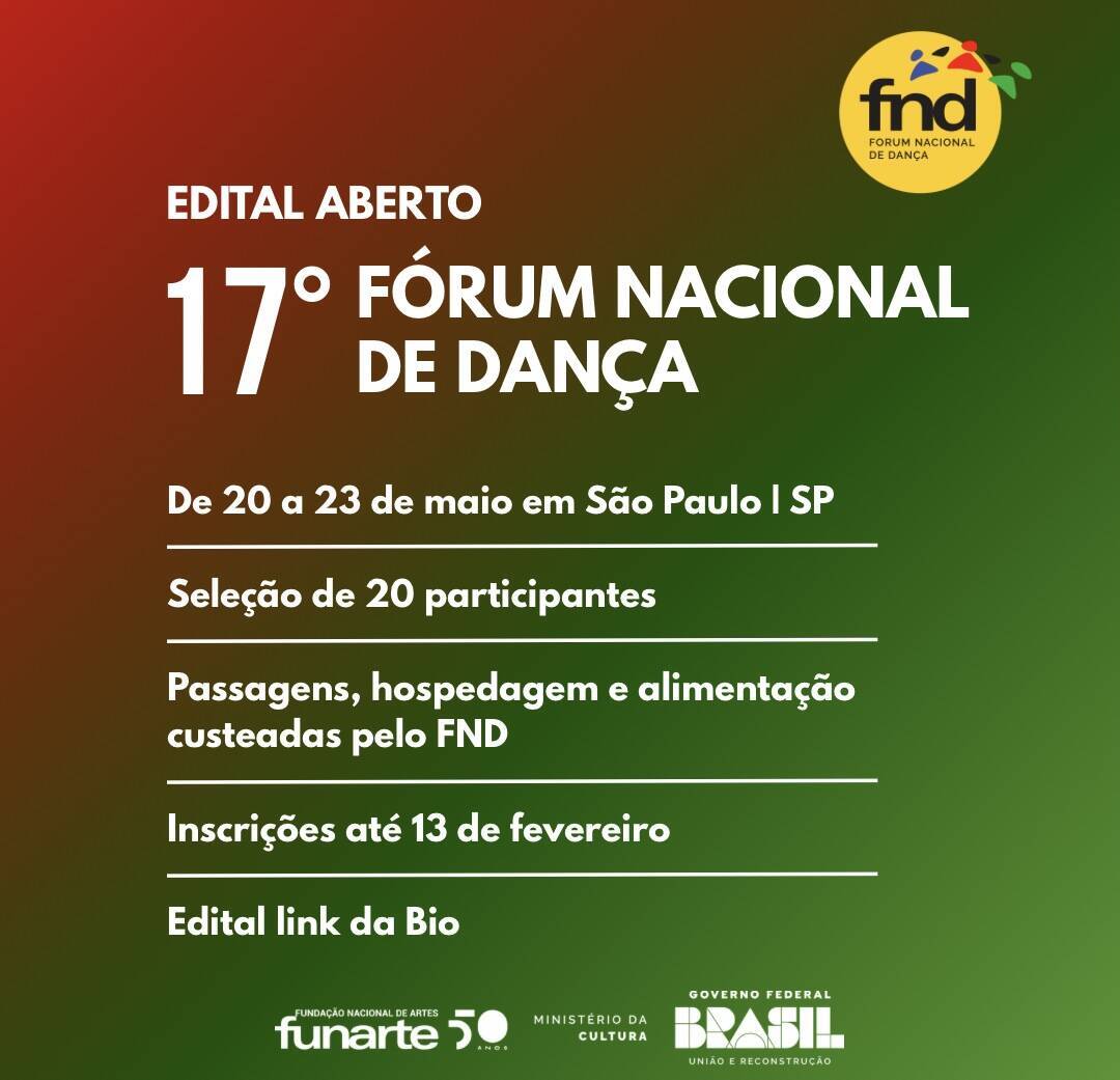 XVII Fórum Nacional de Dança lança edital com ajuda de custo para participantes